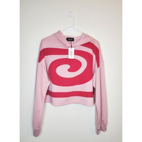 Cider Cropped Red Swirl Dusty Pink Hoodie - Picture 2 of 14